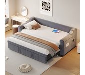 Cama nido 90/180 x 190 cm con compartimento de almacenaje, sofá cama - equipo de música bluetooth y puerto usb - terciopelo - gris (sin colchón)