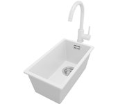Primagran fregadero granito blanco 26x47cm, fregadero cocina 1 seno + grifo 32x20cm + sifón, fregadero sobre encimera al mueble 30cm - london slim
