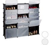 Zapatero de plástico con estante, 18 taquillas, puertas con sistema enchufable, almacenamiento negro 13_0001631_3