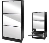 Mueble para zapatos estilo diseño - color negro con fachada de espejo - 60x24x116 cm - colección reflexio