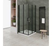 Mampara de ducha moments of glass alina 70x85x180 cm con puertas plegables, perfiles negros y cristal transparente