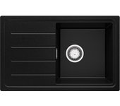 Primagran fregadero cocina negro 70x44cm, fregadero granito 1 seno + sifón, fregadero sobre encimera al mueble 45cm - copenhague easy
