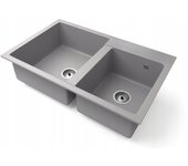 Fregadero cocina gris 80x50cm, fregadero granito 2 senos + sifón