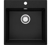Primagran fregadero cocina negro 48x50cm, fregadero granito 1 seno + sifón, fregadero sobre encimera al mueble 50cm - riga
