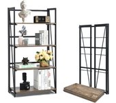 Estantería plegable de 4 niveles, librería con marco de metal, estilo industrial, estantería de almacenamiento para salón, marrón rústico, 60x30x117cm
