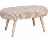 Banqueta de madera y algodón trenzada beige 82x43x43h cm