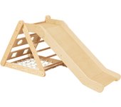 Sunny sammie 2 en 1 triángulo de escalada con tobogán de madera colores naturales | estructura de escalada de interior para niños con speeltouw |