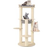 Árbol para gatos de varios niveles, de madera con percha superior acolchada, hamaca, 3 plataformas y postes rascadores de sisal, 66 x 66 x 150 cm