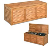 Baúl almacenaje exterior de madera acacia, banco contenedor con capacidad 178l carga 150 kg, con tapa, arcón para jardín patio, 120x45x45cm, natural