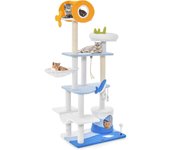 Árbol de gato multinivel con estilo océano, rascador de sisal, bola, 3 juguetes colgantes, percha superior, centro de actividades, 168 cm