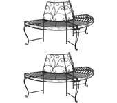 Banco de jardín muebles de exterior terraza semicircular torre de árbol 2 piezas ø 160 cm acero negro 02_0011817