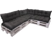 Conjunto de 7 cojines para palets, 3x asiento 120x60 y respaldo 120x40cm, conjunto de cojines para muebles de jardín negro, cojín de jardín
