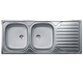 Fregadero de dos senos con escurridor de acero sobre encimera derecho 50x120 cm (n127dx)