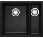 Primagran fregadero bajo encimera negro metallic 56x47cm, fregadero cocina 1,5 senos + sifón, fregadero granito al mueble 60cm - london duo