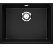Primagran fregadero bajo encimera negro 56x44cm, fregadero cocina 1 seno + sifón, fregadero granito al mueble 60cm - venecia easy