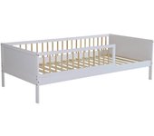 Cama infantil 90cm pino natural con somier de láminas incluido, elio, blanco, 195x95.5x60 cm