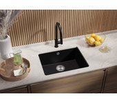 Primagran fregadero bajo encimera negro 56x44cm, fregadero cocina 1 seno + sifón, fregadero granito al mueble 60cm - venecia easy