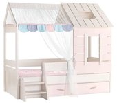 MueMue Cama infantil casita + cajón aglomerado rosa 90x200cm