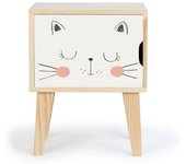 RNT by Really Nice Things Mesita de noche de pino infantil con dibujo de gato