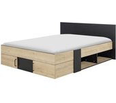 Diagone Cama con almacenaje 160 x 200 cm - negro y madera clara