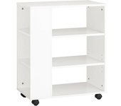 SoBuy Mesa auxiliar con 4 ruedas y 3 estantes madera blanco