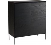 MACABANE Aparador negro 2 puertas 3 estantes patas metal negro