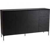 MACABANE Aparador negro 4 puertas 6 estantes patas metal negro