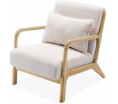 sweeek Sillón escandinavo de madera y tela borreguito, blanco