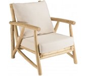 MACABANE Sillón de ramas de madera de teca con cojines blancos