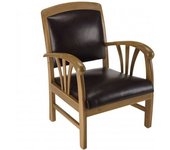 MACABANE Sillón de madera de teca y piel marrón de 60x60x82 cm