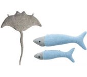 Crochetts Pack peluches pared manta raya gris y mini peces azul