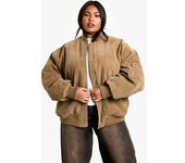 boohoo Chaqueta Bomber Plus Oversize Vintage Efecto Ante, Beige 46