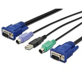 DIGITUS Cable KVM - 2x VGA, 1x USB 2.0 - 3 m - para consolas KVM - adecuado para DS-720xx y DS-23x00-x -negro