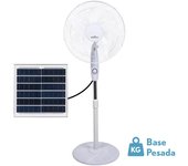 ABRILA - Ventilador de Pie Solar DC FRONTERA | Color Blanco con cinco Aspas | 3 Velocidades Ajustables | Incluye un Panel Solar | Equipado con Puerto USB y Mando a Distancia | Cabezal 2 Funciones