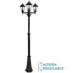 Farola exterior aluminio auriga 3xe27 negro ip44 220x62x62 cm regulable en altura