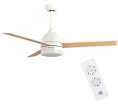 Grunkel - Ventilador de Techo con luz LED y aspas instalación reversibles blanco y madera - SKYECO-42 - Mando a distancia. 6 velocidades. Temporizador 8h - 35W (106cm diametro)