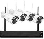 Sistema de cámaras de seguridad inalámbrica 4CH HD 4CH + 4Cs Cámara IP 1080P cámara de videovigilancia con acceso remoto IP66 de alerta de movimiento nocturno (HDD no incluido)