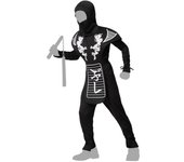 Atosa | Disfraz Ninja para Niño | Traje Completo con Chaleco, Camiseta, Pantalón y Pasamontañas | Negro y Blanco | Ideal para Carnaval y Halloween | 1-12 Años