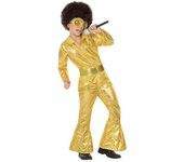 Atosa | Disfraz de Disco Años 70 Infantil | Traje Fiesta Retro para Niño | Diseño Mono Dorado | Incluye Mono y Cinturón | Ideal para Carnaval, Fiestas y Eventos Escolares | Talla 7-9 Años