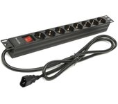Regleta rack 19″ con interruptor 2M BNS 3535 - 8 tomas 16A, protección contra sobrecargas, fusible de seguridad, cable 2m, ideal para centros de datos y TI