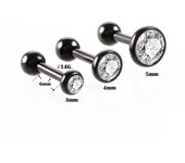 3Pcs/lot 1.2*6mm ear cartilage earrings import zircon gem gold black  color stainless steel ear cartilage piercing hot jewelry