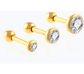 3Pcs/lot 1.2*6mm ear cartilage earrings import zircon gem gold black  color stainless steel ear cartilage piercing hot jewelry
