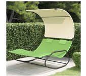 vidaXL Tumbona Mecedora Doble Con Toldo Verde Y Crema