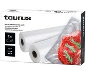Taurus 999258000 - Pack de Rollos para envasadora al vacío, 2 rollos de 22 cm x 6 metros, para la conservación de alimentos, se adapta a la medida