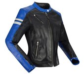 Segura Romeo Chaqueta de cuero para moto para mujer - Negro Blanco Azul (42)