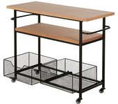 Maisons du Monde Mesa de servicio de madera de abeto con cestas de metal negro sobre ruedas
