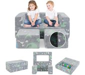 Costway Sofá Modular Brillante para Niños Sofá de Juego 3 en 1 para Bebés con Funda de Franela Extraíble y Lavable Mini Sofá de Peluche