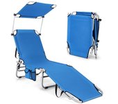 Costway Tumbona Plegable para Exterior Silla Reclinable Portátil 5 Posiciones de Respaldo Ajustable Toldo de Sombra para Camping Playa