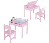 Costway Juego de Mesa y Silla para Niños Mesa de Actividades con Almacenamiento y Soporte para Rollo de Papel para Dibujar Estudiar Jugar