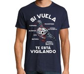 Camiseta Hombre Manga Corta Paloma Si Vuela Vigila Conspiración Política Drones Humor Friki laTostadora